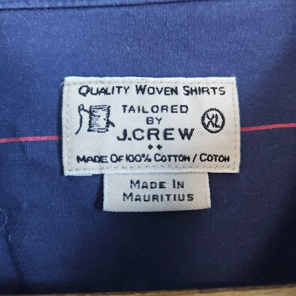 J Crew Men's Blue Red Striped Shirt Size‎ XL Button Down 100% Cotton LIGHT WEAR